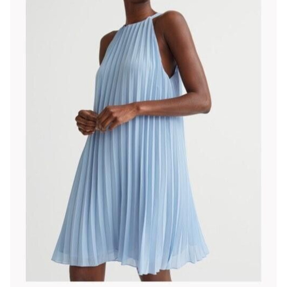 Chiffon A-Line Pleated Dress Airy Weave Light Blue H&M Size Small